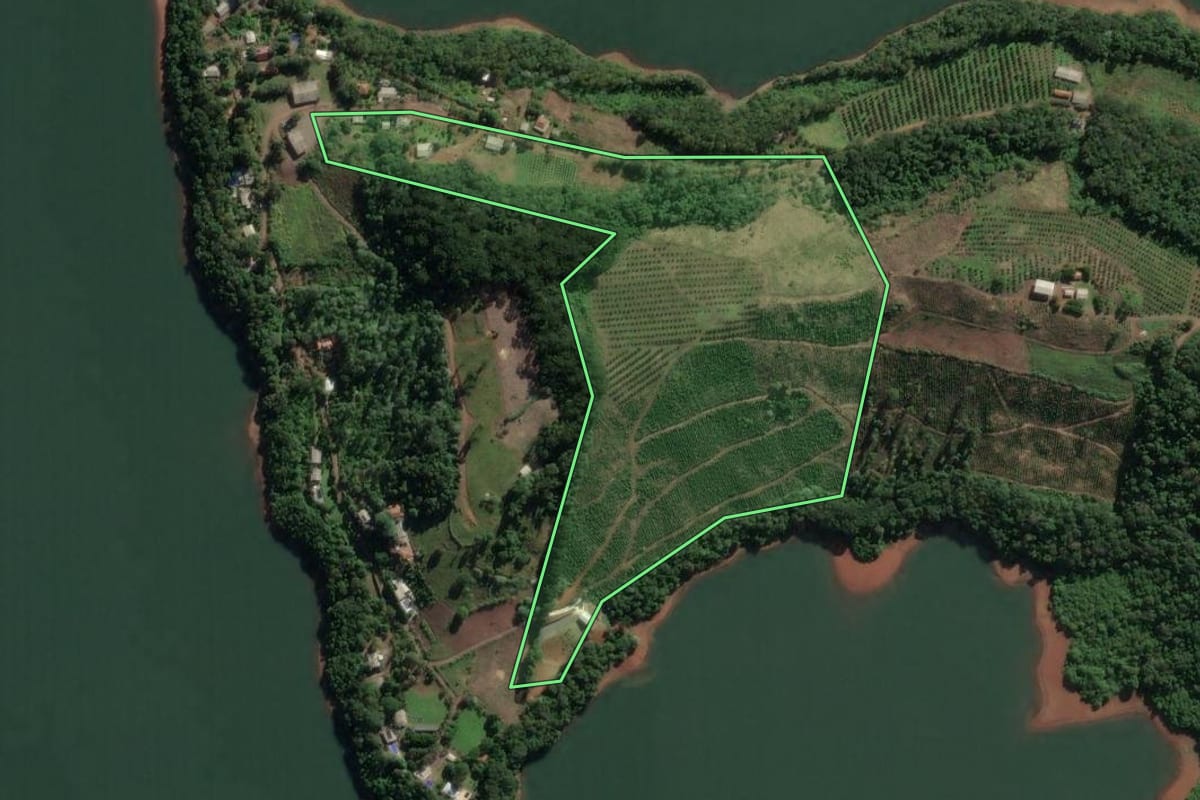 Imagem de satélite do imóvel rural em Concórdia (SC), com o contorno declarado no CAR desenhado por cima.