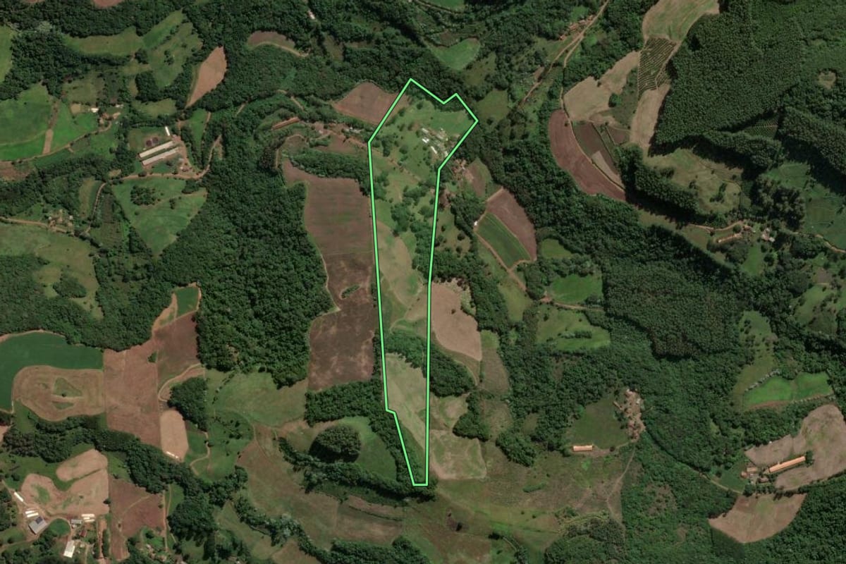 Imagem de satélite do imóvel rural em Concórdia (SC), com o contorno declarado no CAR desenhado por cima.