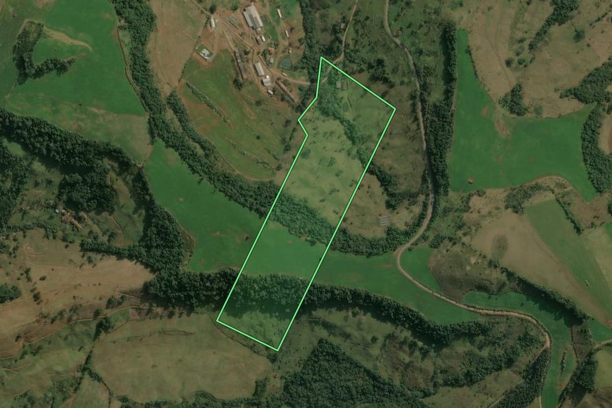 Imagem de satélite do imóvel rural em Concórdia (SC), com o contorno declarado no CAR desenhado por cima.