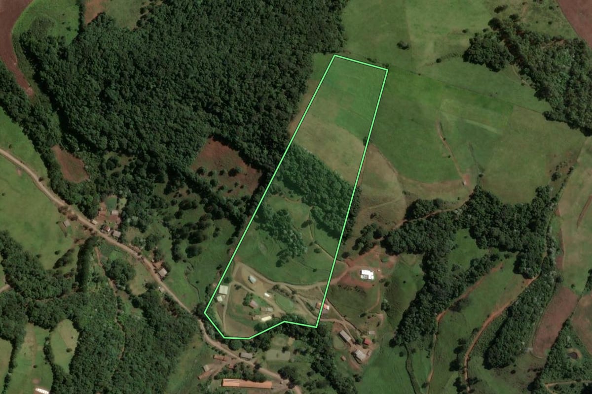 Imagem de satélite do imóvel rural em Concórdia (SC), com o contorno declarado no CAR desenhado por cima.