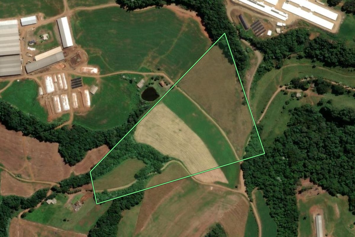 Imagem de satélite do imóvel rural em Concórdia (SC), com o contorno declarado no CAR desenhado por cima.