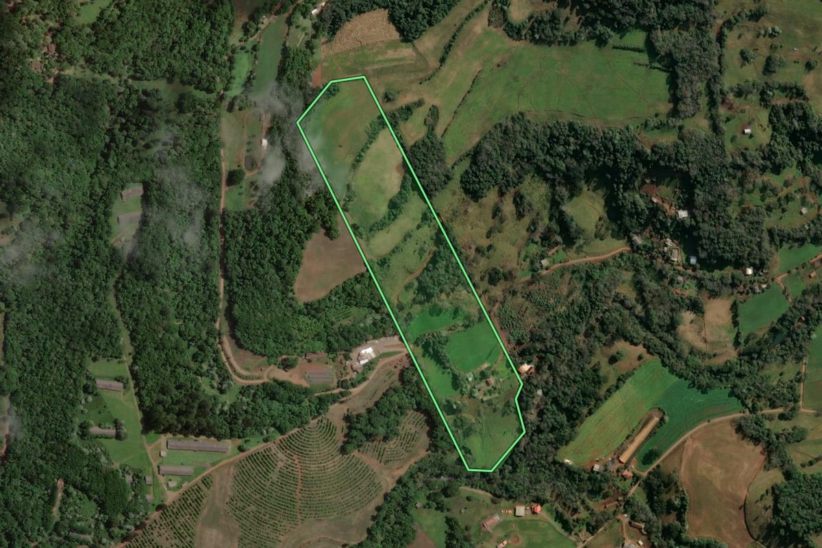 Imagem de satélite do imóvel rural em Concórdia (SC), com o contorno declarado no CAR desenhado por cima.