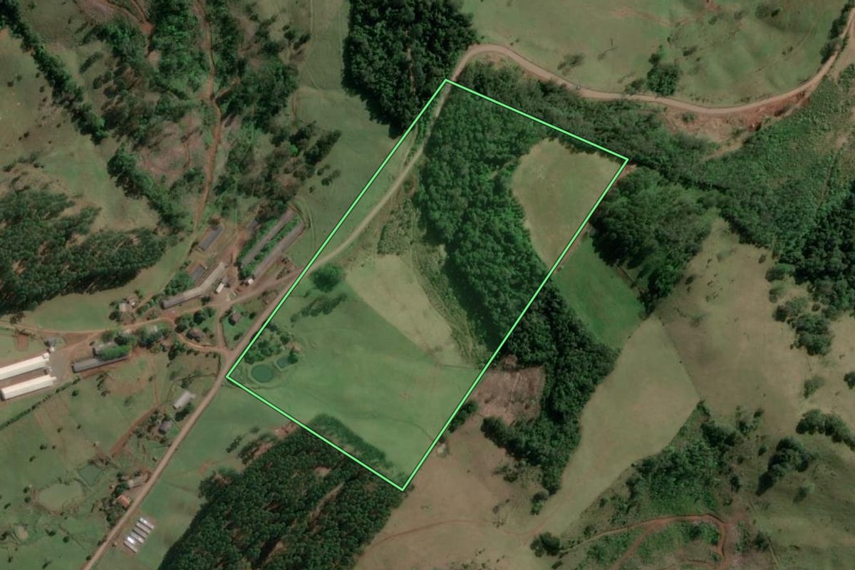 Imagem de satélite do imóvel rural em Concórdia (SC), com o contorno declarado no CAR desenhado por cima.