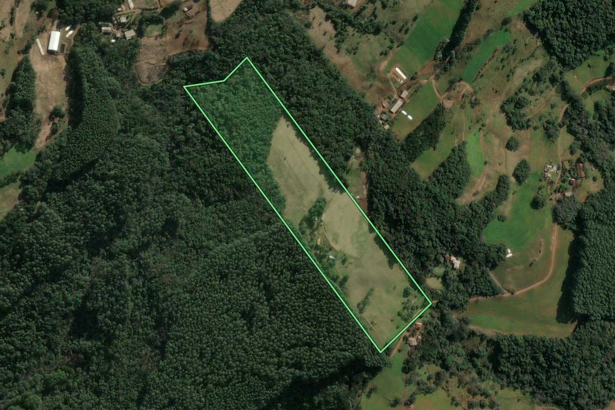 Imagem de satélite do imóvel rural em Concórdia (SC), com o contorno declarado no CAR desenhado por cima.