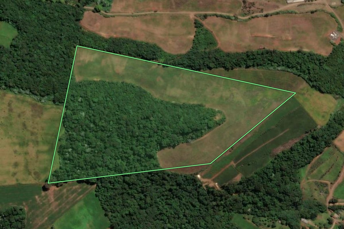 Imagem de satélite do imóvel rural em Concórdia (SC), com o contorno declarado no CAR desenhado por cima.