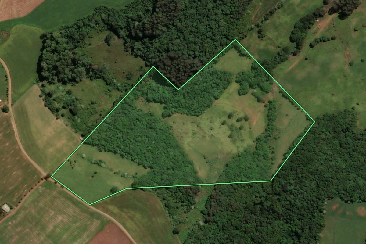 Imagem de satélite do imóvel rural em Concórdia (SC), com o contorno declarado no CAR desenhado por cima.