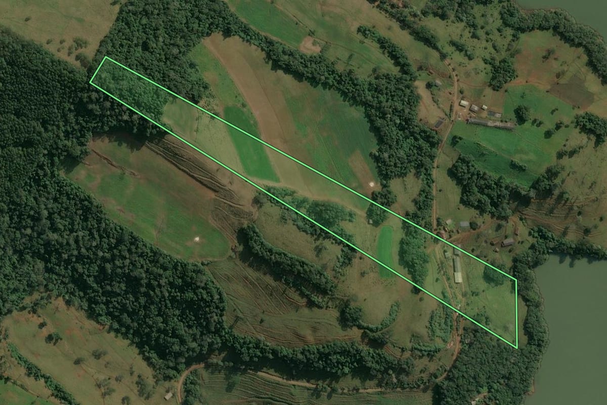 Imagem de satélite do imóvel rural em Concórdia (SC), com o contorno declarado no CAR desenhado por cima.