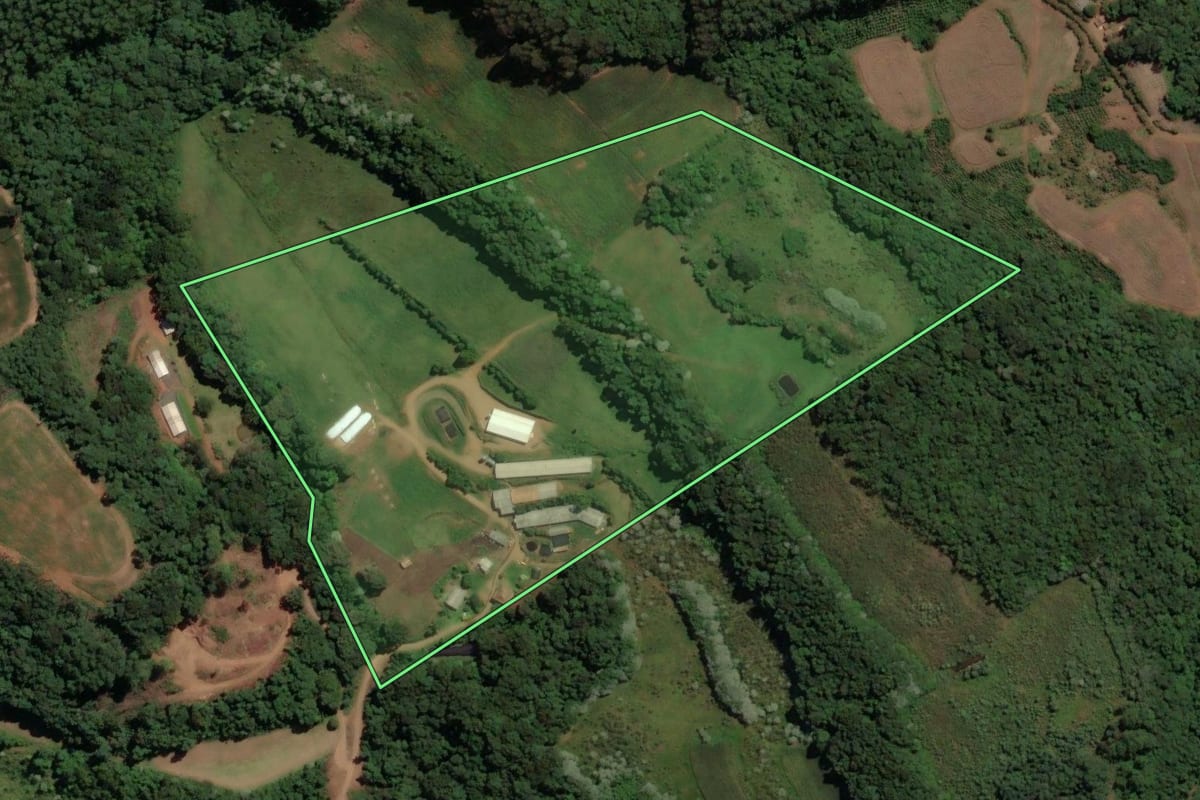 Imagem de satélite do imóvel rural em Concórdia (SC), com o contorno declarado no CAR desenhado por cima.
