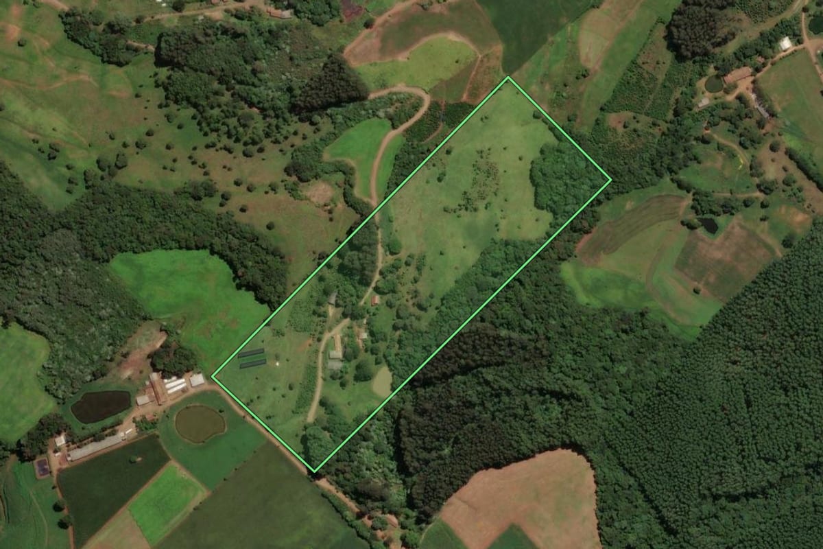 Imagem de satélite do imóvel rural em Concórdia (SC), com o contorno declarado no CAR desenhado por cima.