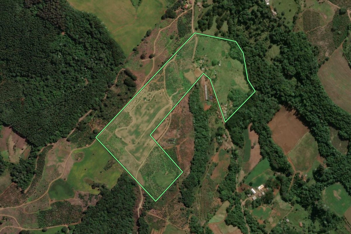 Imagem de satélite do imóvel rural em Concórdia (SC), com o contorno declarado no CAR desenhado por cima.