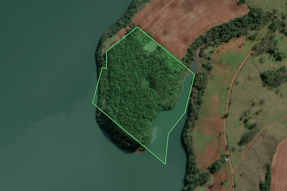 Imagem de satélite do imóvel rural em Concórdia (SC), com o contorno declarado no CAR desenhado por cima.