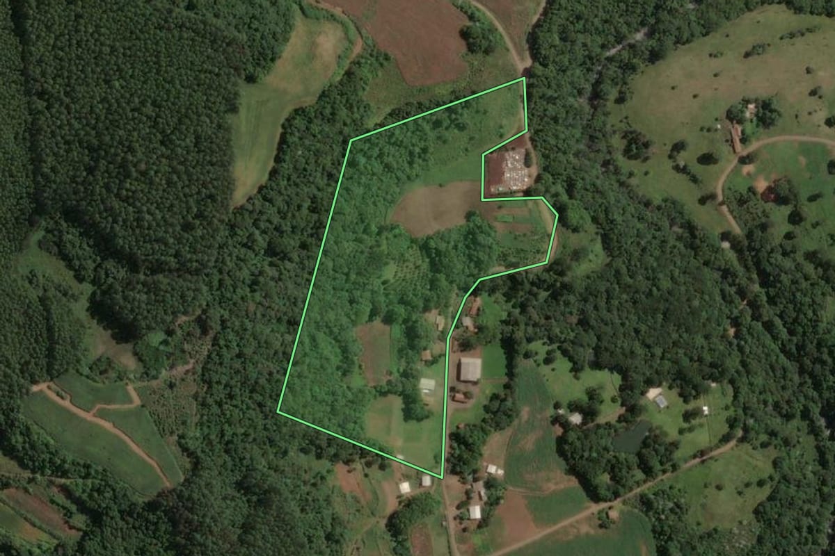 Imagem de satélite do imóvel rural em Concórdia (SC), com o contorno declarado no CAR desenhado por cima.