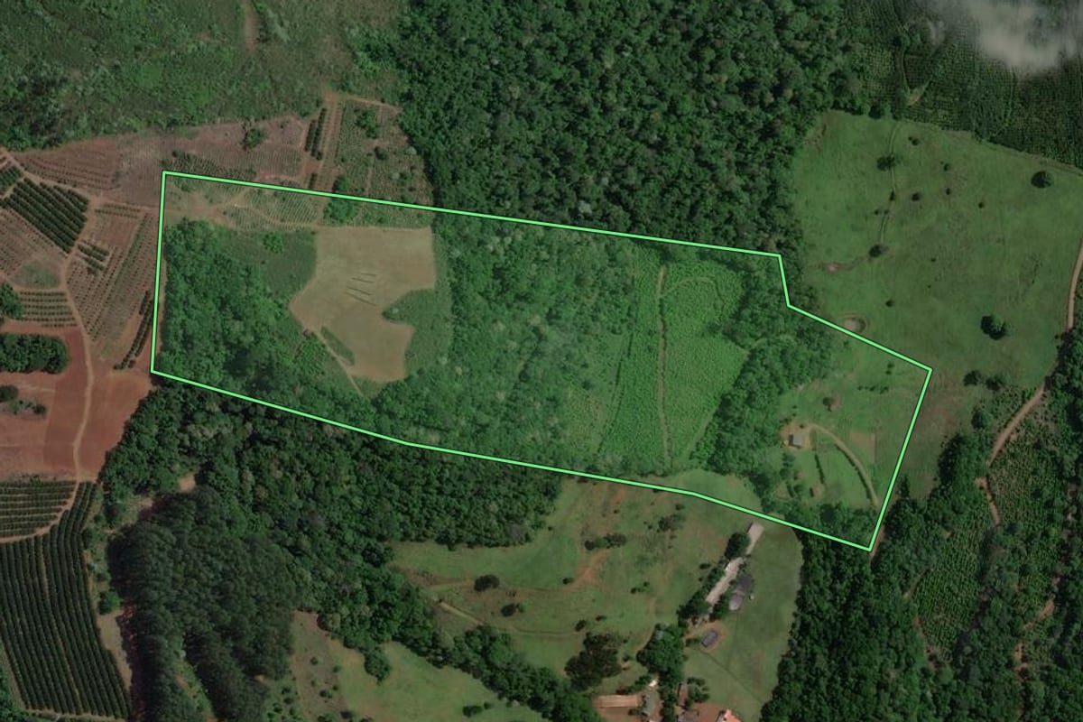 Imagem de satélite do imóvel rural em Concórdia (SC), com o contorno declarado no CAR desenhado por cima.
