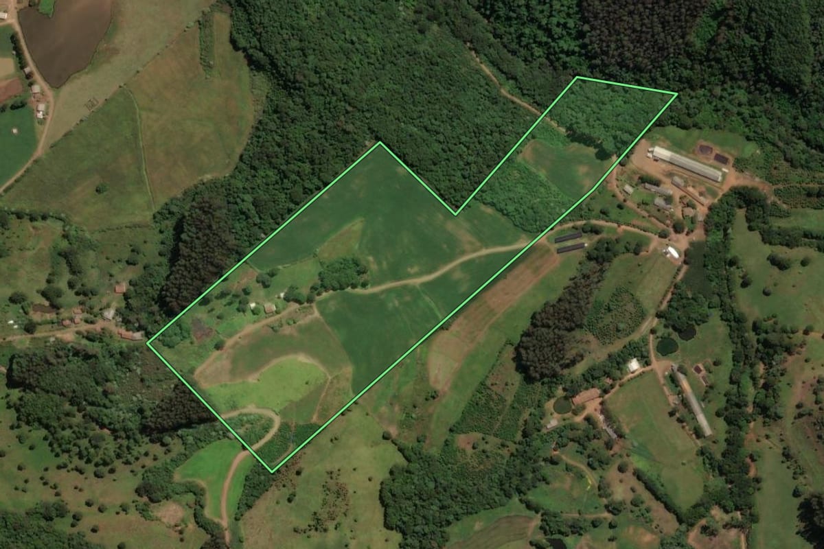 Imagem de satélite do imóvel rural em Concórdia (SC), com o contorno declarado no CAR desenhado por cima.