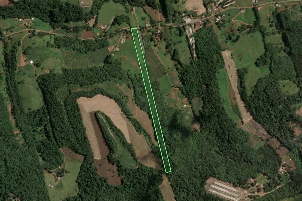 Imagem de satélite do imóvel rural em Concórdia (SC), com o contorno declarado no CAR desenhado por cima.