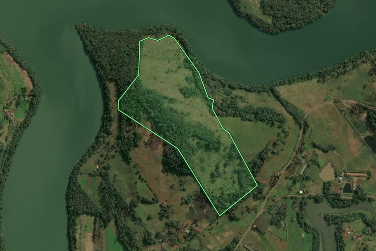 Imagem de satélite do imóvel rural em Concórdia (SC), com o contorno declarado no CAR desenhado por cima.