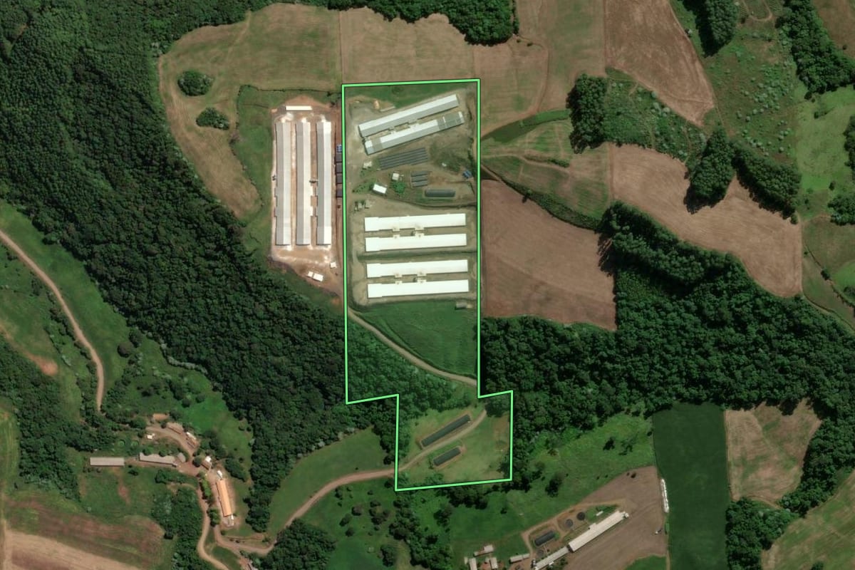 Imagem de satélite do imóvel rural em Concórdia (SC), com o contorno declarado no CAR desenhado por cima.