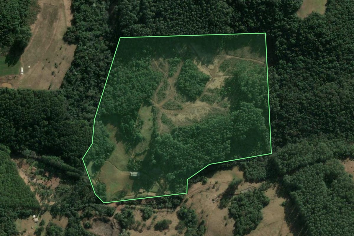 Imagem de satélite do imóvel rural em Concórdia (SC), com o contorno declarado no CAR desenhado por cima.