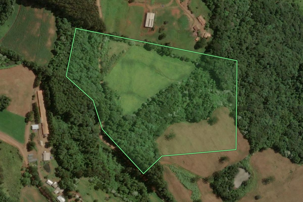 Imagem de satélite do imóvel rural em Concórdia (SC), com o contorno declarado no CAR desenhado por cima.