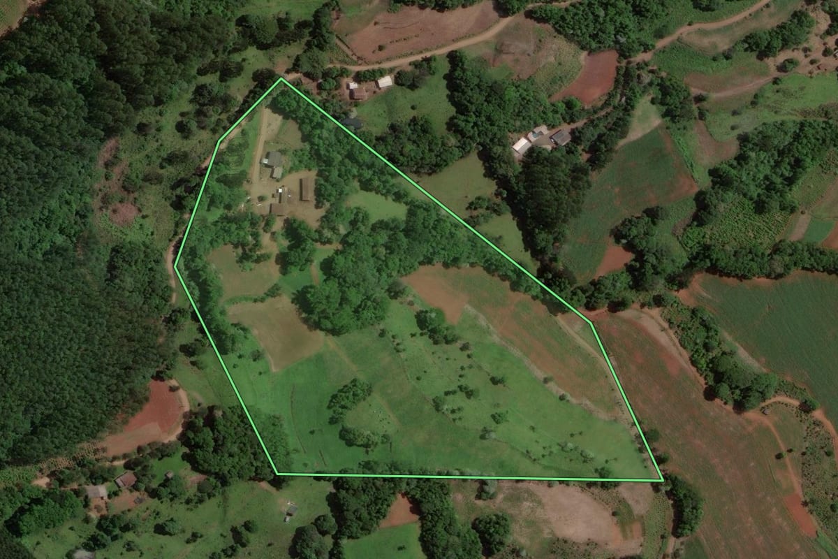 Imagem de satélite do imóvel rural em Concórdia (SC), com o contorno declarado no CAR desenhado por cima.