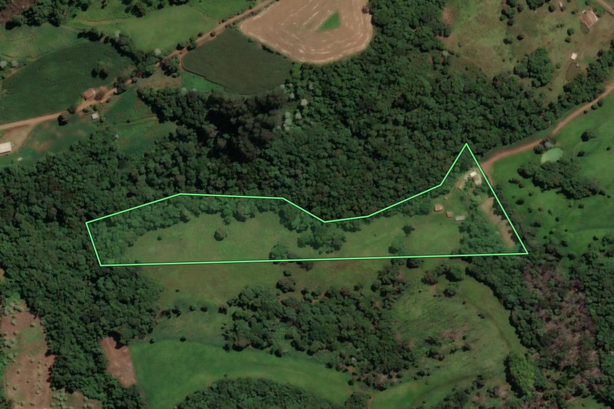 Imagem de satélite do imóvel rural em Concórdia (SC), com o contorno declarado no CAR desenhado por cima.