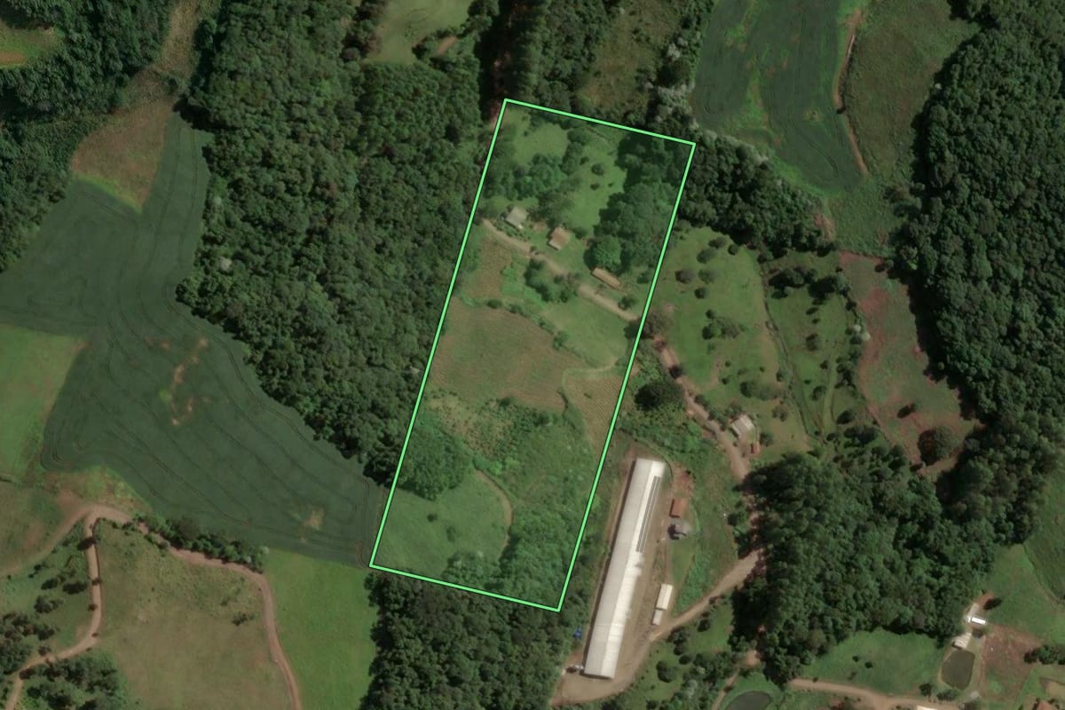 Imagem de satélite do imóvel rural em Concórdia (SC), com o contorno declarado no CAR desenhado por cima.