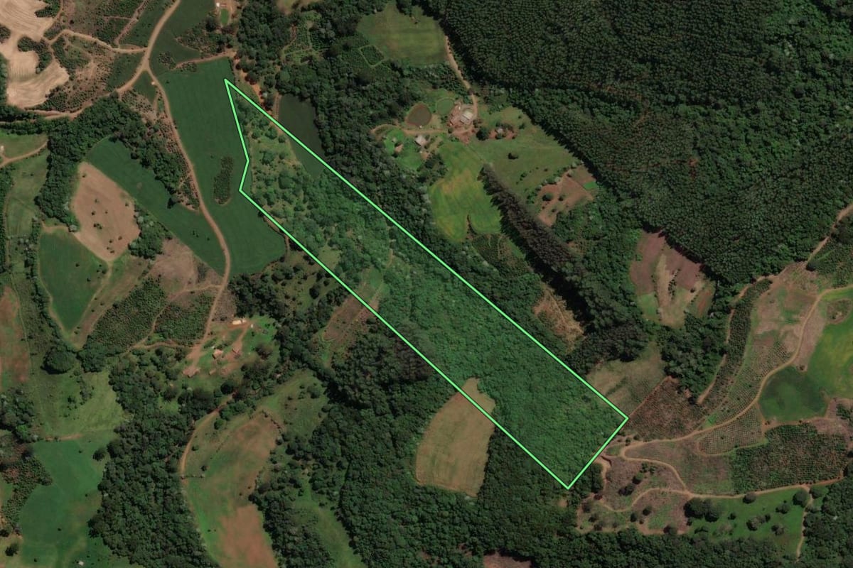 Imagem de satélite do imóvel rural em Concórdia (SC), com o contorno declarado no CAR desenhado por cima.