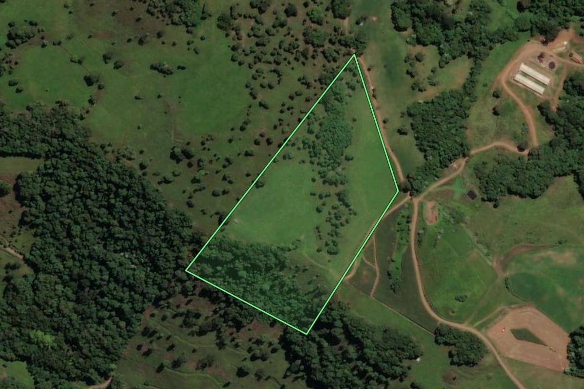 Imagem de satélite do imóvel rural em Concórdia (SC), com o contorno declarado no CAR desenhado por cima.