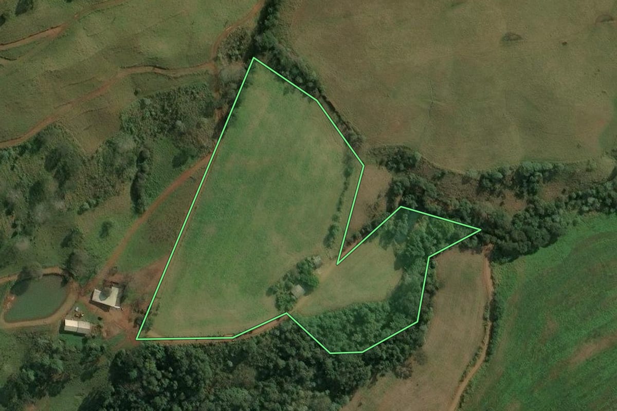 Imagem de satélite do imóvel rural em Concórdia (SC), com o contorno declarado no CAR desenhado por cima.