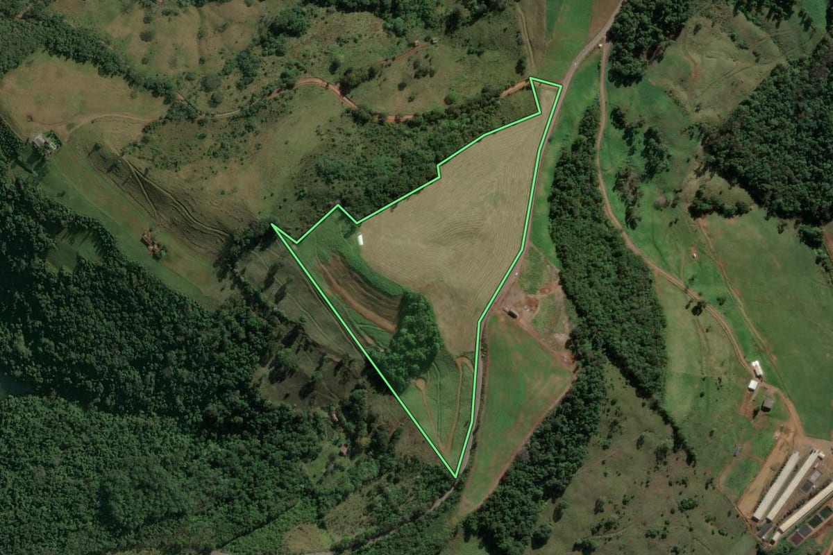Imagem de satélite do imóvel rural em Concórdia (SC), com o contorno declarado no CAR desenhado por cima.