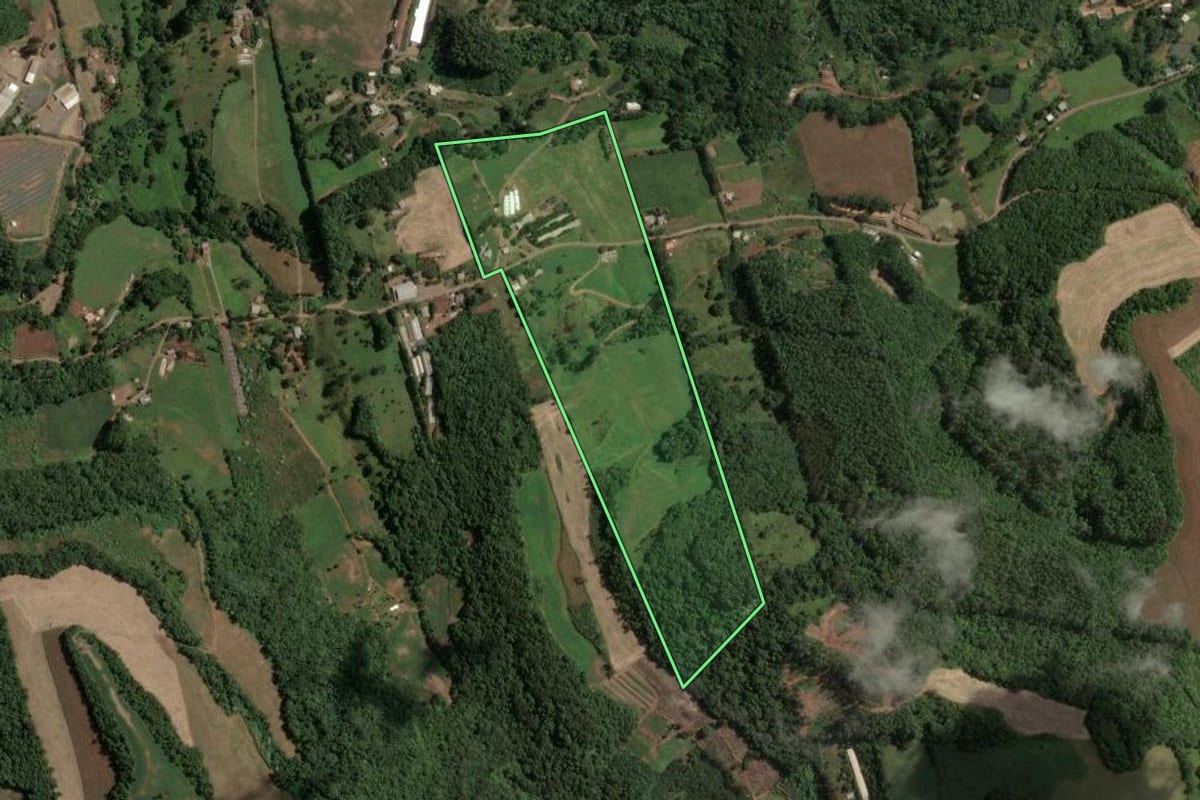 Imagem de satélite do imóvel rural em Concórdia (SC), com o contorno declarado no CAR desenhado por cima.