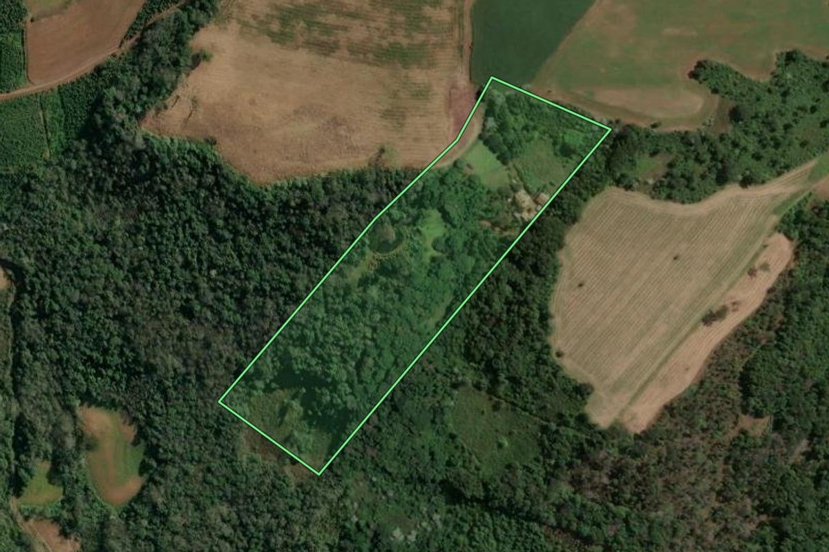 Imagem de satélite do imóvel rural em Concórdia (SC), com o contorno declarado no CAR desenhado por cima.