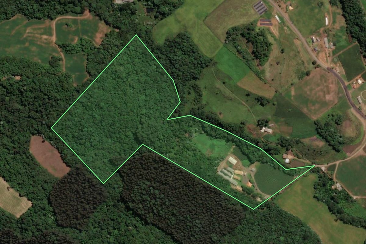 Imagem de satélite do imóvel rural em Concórdia (SC), com o contorno declarado no CAR desenhado por cima.