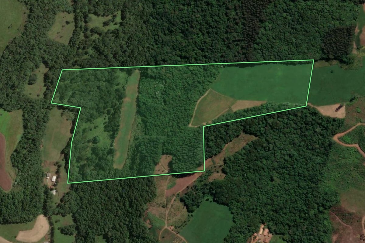 Imagem de satélite do imóvel rural em Concórdia (SC), com o contorno declarado no CAR desenhado por cima.