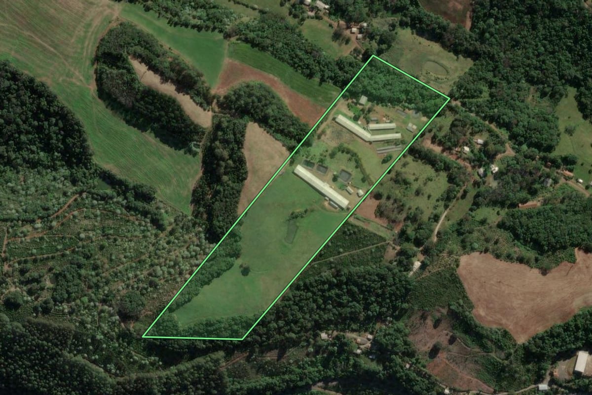 Imagem de satélite do imóvel rural em Concórdia (SC), com o contorno declarado no CAR desenhado por cima.