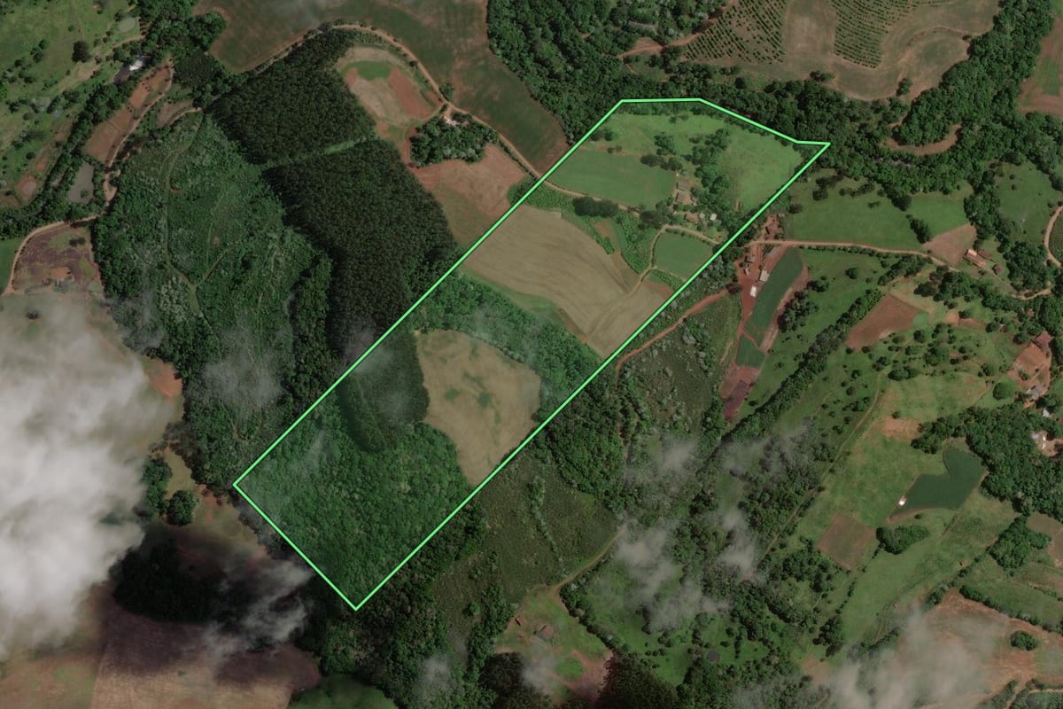Imagem de satélite do imóvel rural em Concórdia (SC), com o contorno declarado no CAR desenhado por cima.