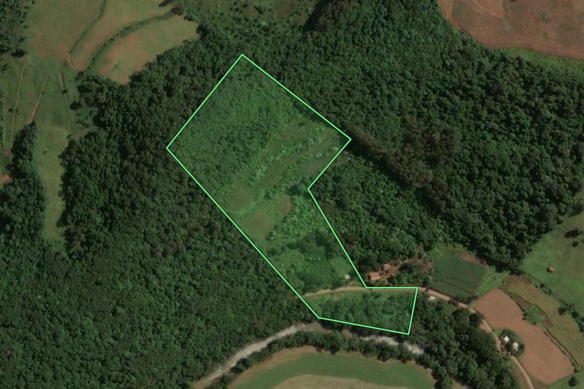 Imagem de satélite do imóvel rural em Concórdia (SC), com o contorno declarado no CAR desenhado por cima.