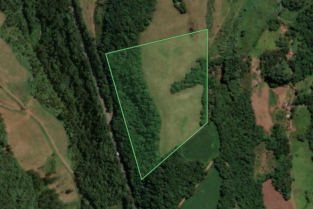 Imagem de satélite do imóvel rural em Concórdia (SC), com o contorno declarado no CAR desenhado por cima.