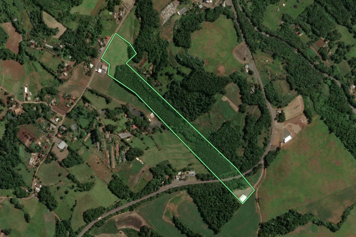 Imagem de satélite do imóvel rural em Concórdia (SC), com o contorno declarado no CAR desenhado por cima.