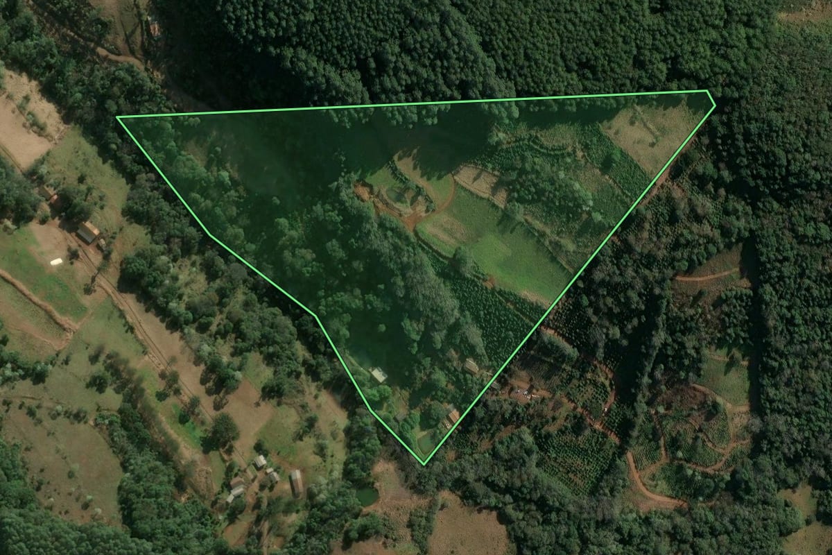 Imagem de satélite do imóvel rural em Concórdia (SC), com o contorno declarado no CAR desenhado por cima.
