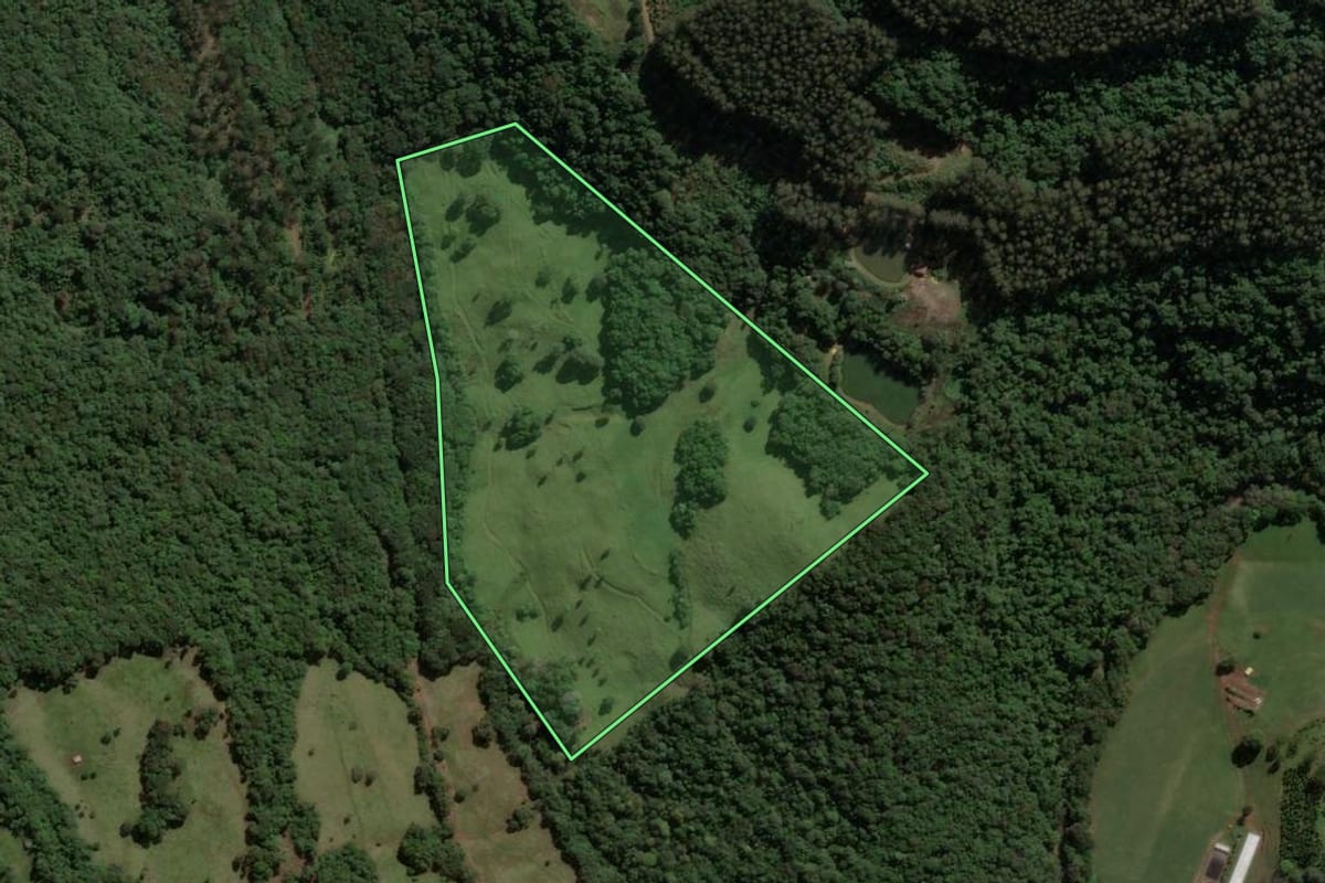 Imagem de satélite do imóvel rural em Concórdia (SC), com o contorno declarado no CAR desenhado por cima.