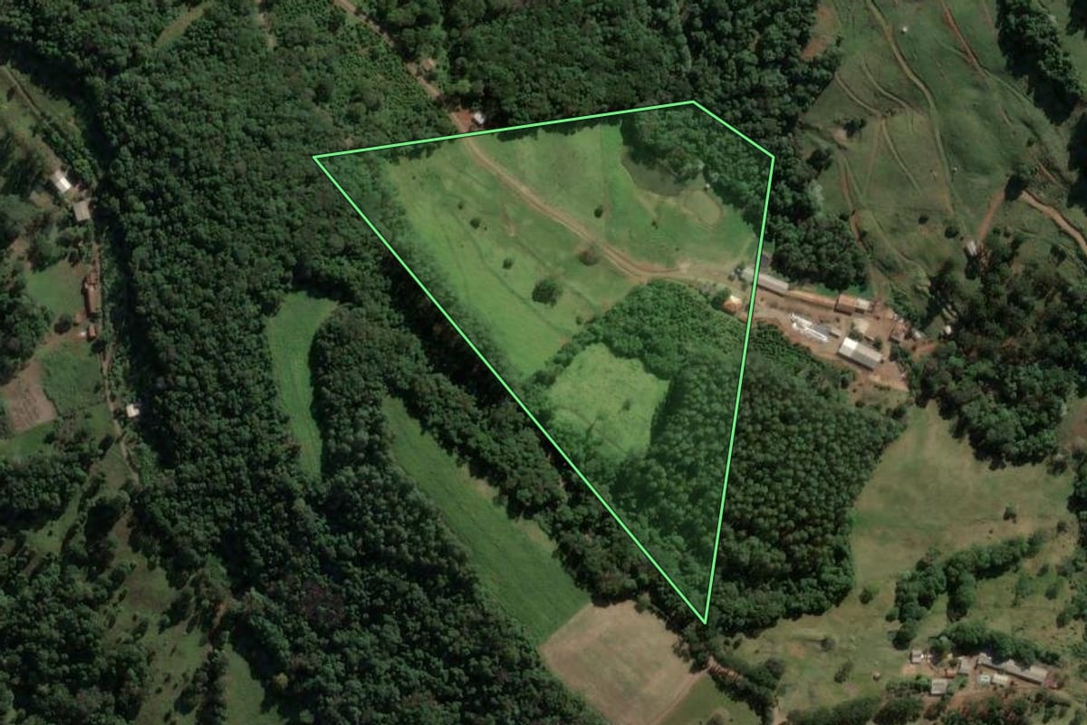 Imagem de satélite do imóvel rural em Concórdia (SC), com o contorno declarado no CAR desenhado por cima.