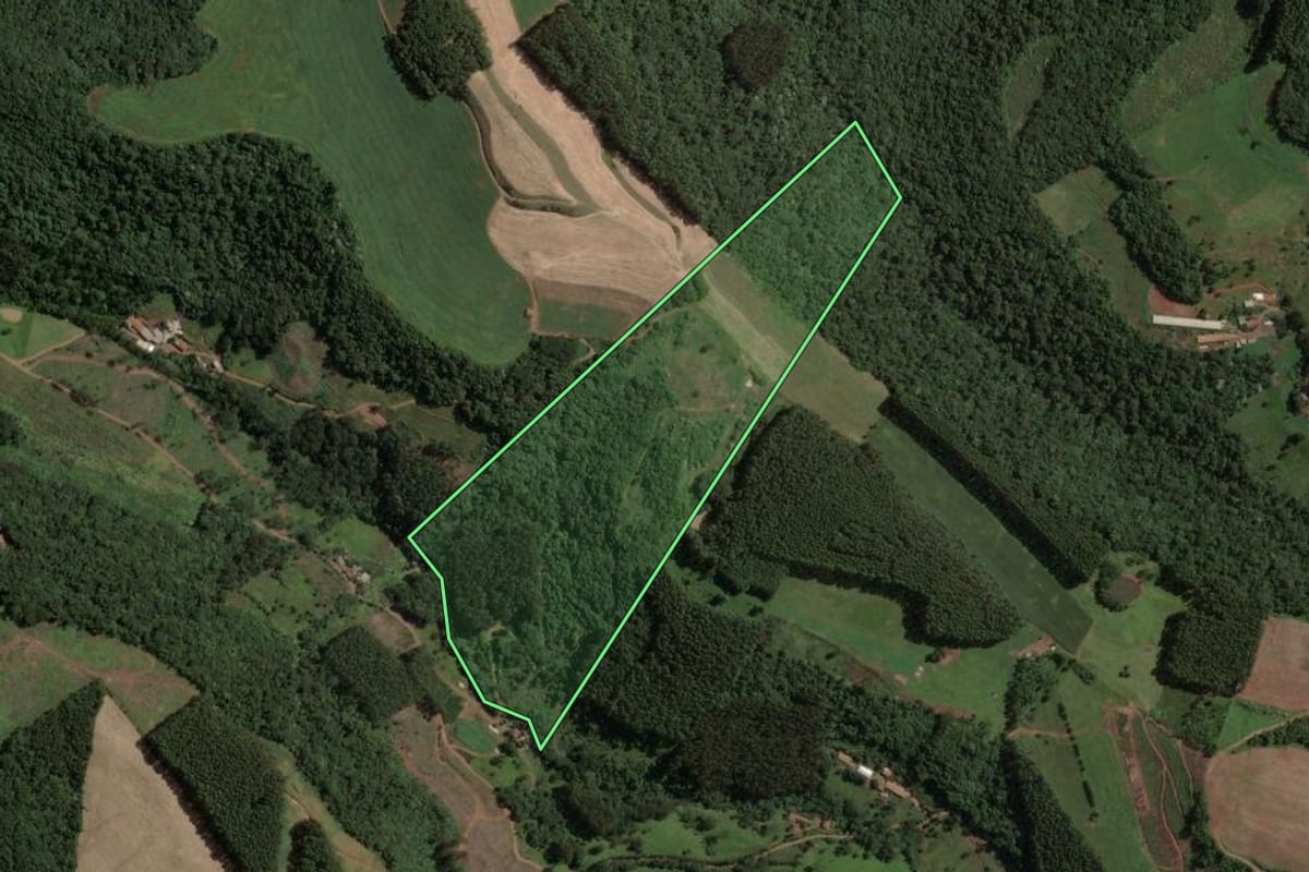 Imagem de satélite do imóvel rural em Concórdia (SC), com o contorno declarado no CAR desenhado por cima.
