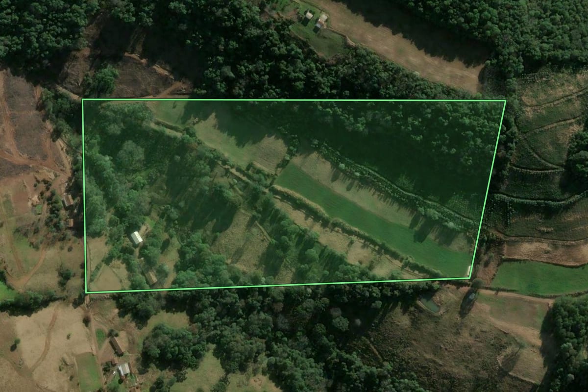 Imagem de satélite do imóvel rural em Concórdia (SC), com o contorno declarado no CAR desenhado por cima.