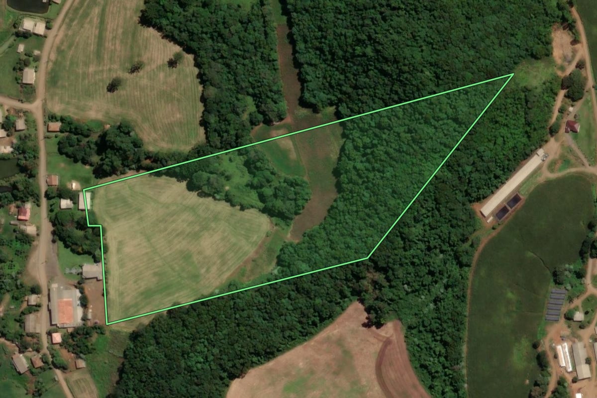 Imagem de satélite do imóvel rural em Concórdia (SC), com o contorno declarado no CAR desenhado por cima.