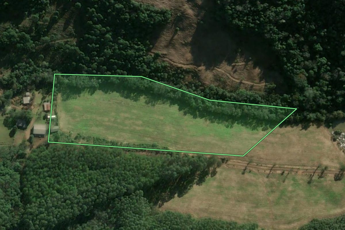Imagem de satélite do imóvel rural em Concórdia (SC), com o contorno declarado no CAR desenhado por cima.