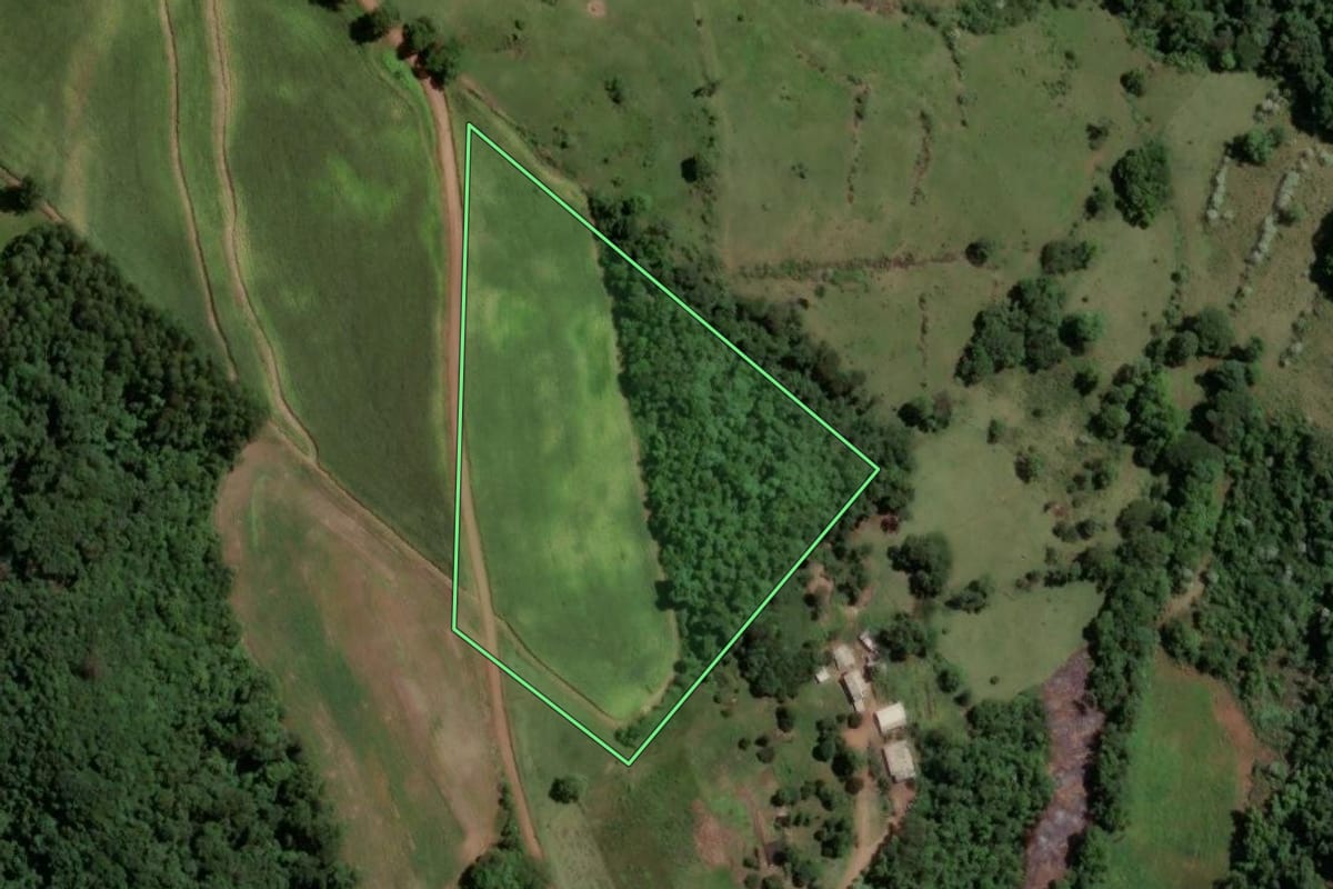 Imagem de satélite do imóvel rural em Cordilheira Alta (SC), com o contorno declarado no CAR desenhado por cima.