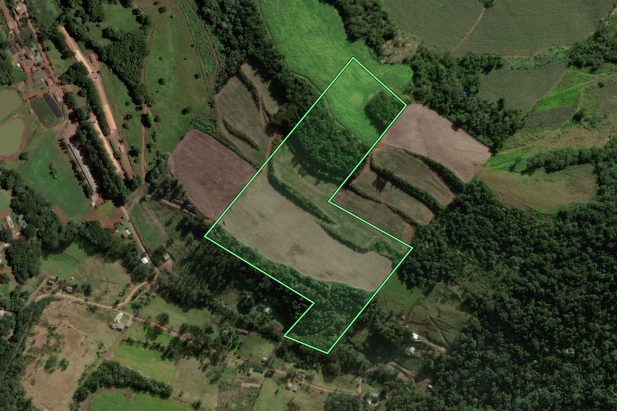 Imagem de satélite do imóvel rural em Cordilheira Alta (SC), com o contorno declarado no CAR desenhado por cima.