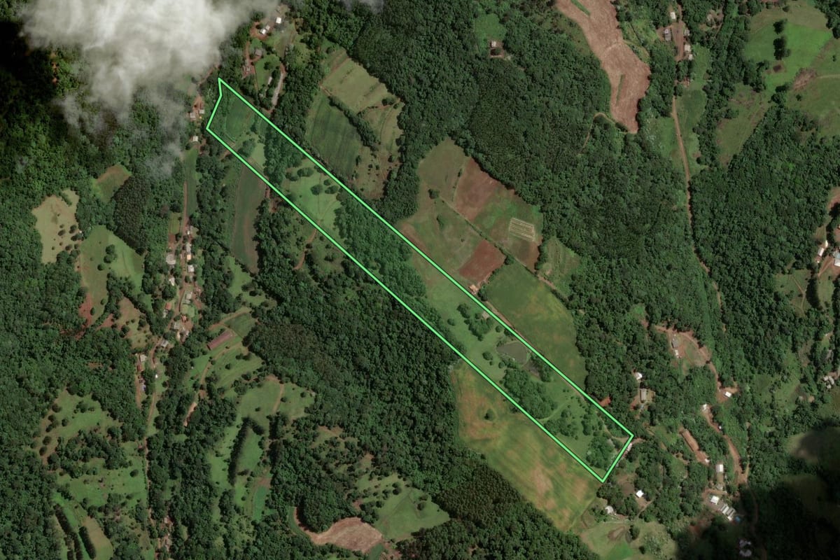Imagem de satélite do imóvel rural em Cordilheira Alta (SC), com o contorno declarado no CAR desenhado por cima.