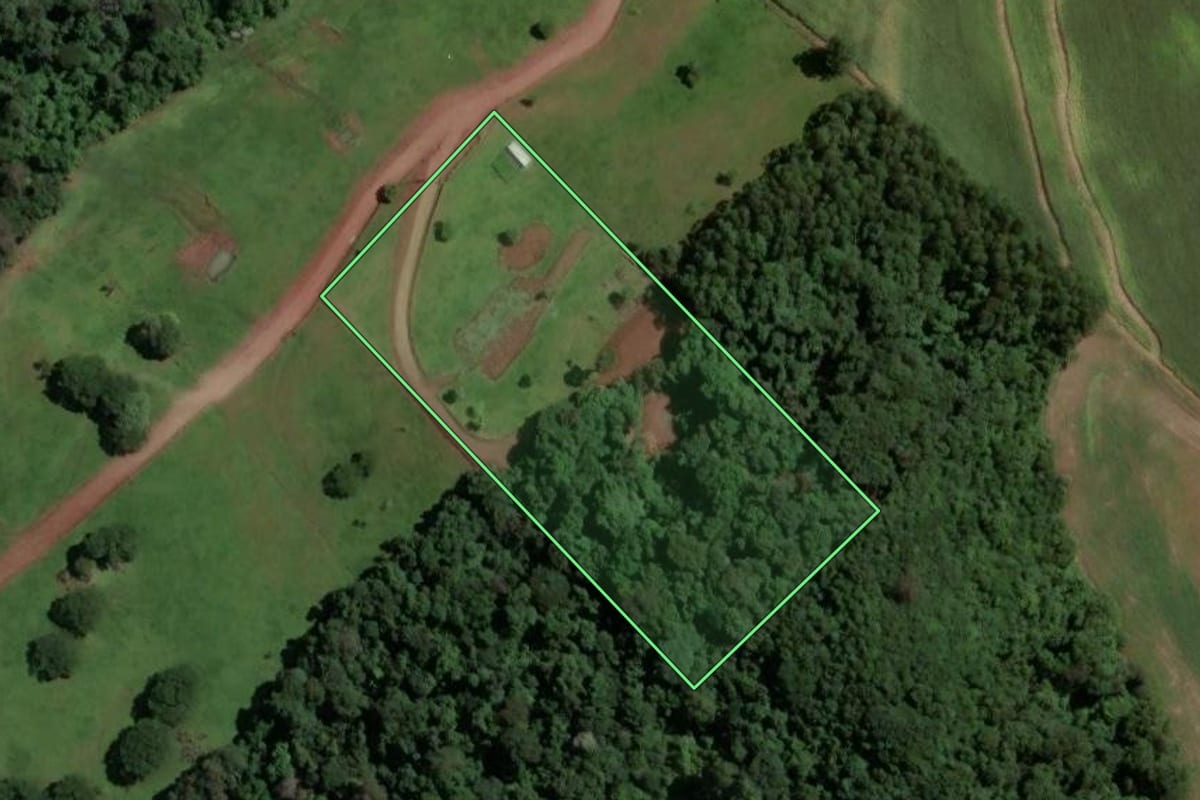 Imagem de satélite do imóvel rural em Cordilheira Alta (SC), com o contorno declarado no CAR desenhado por cima.